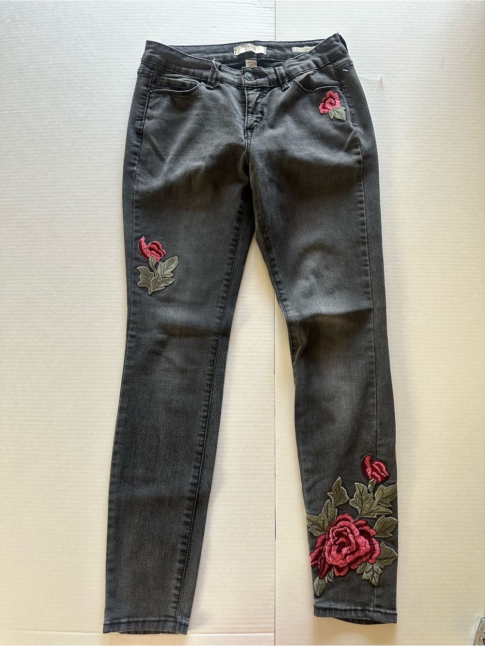 Vintage America Gray Women’s Jeans with Rose Embroidery boho skinny